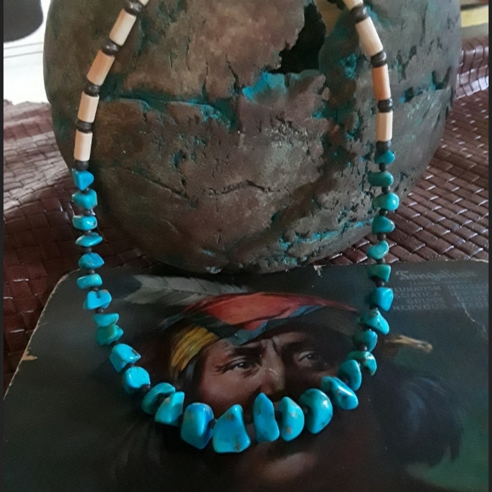 Native American Turquoise and bone short necklace.